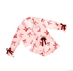 Bows Cropped Short Pj Set with Velvet Ties 
