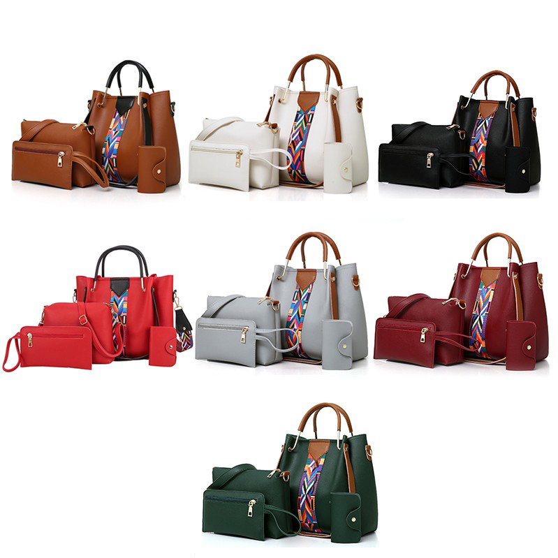 Ensemble de 4 sacs à main pour femme à la mode, en PU, avec fermeture à glissière et trois sangles, sac pour femme à prix avantageux_0