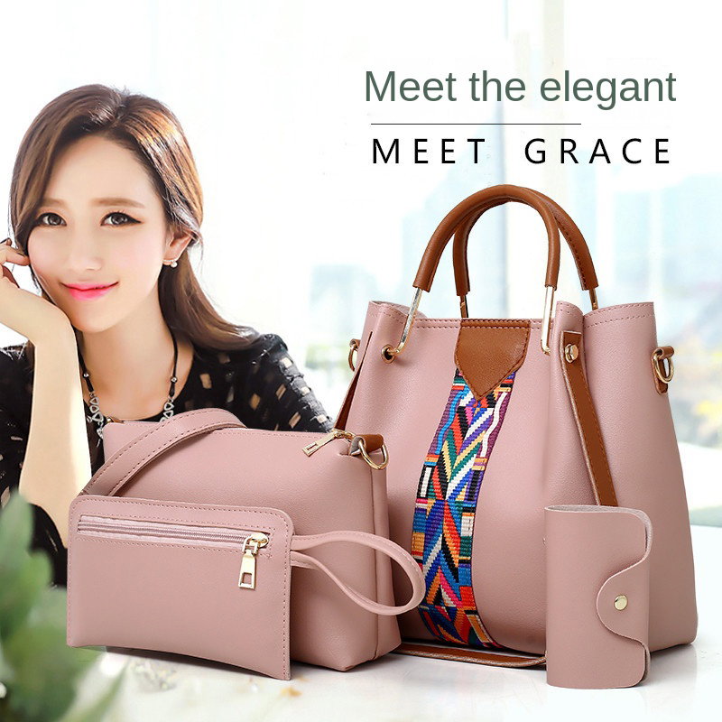 Ensemble de 4 sacs à main pour femme à la mode, en PU, avec fermeture à glissière et trois sangles, sac pour femme à prix avantageux_2