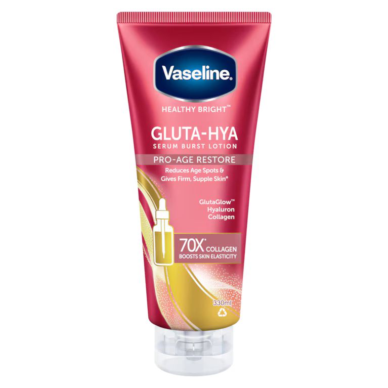VASELINE HEALTHY BRIGHT GLUTA-HYA SERUM BURST LOTION PRO - AGE RESTORE 300 ml فازلين هيلثي برايت سيروم برو ايج رستور  مرطب للجسم