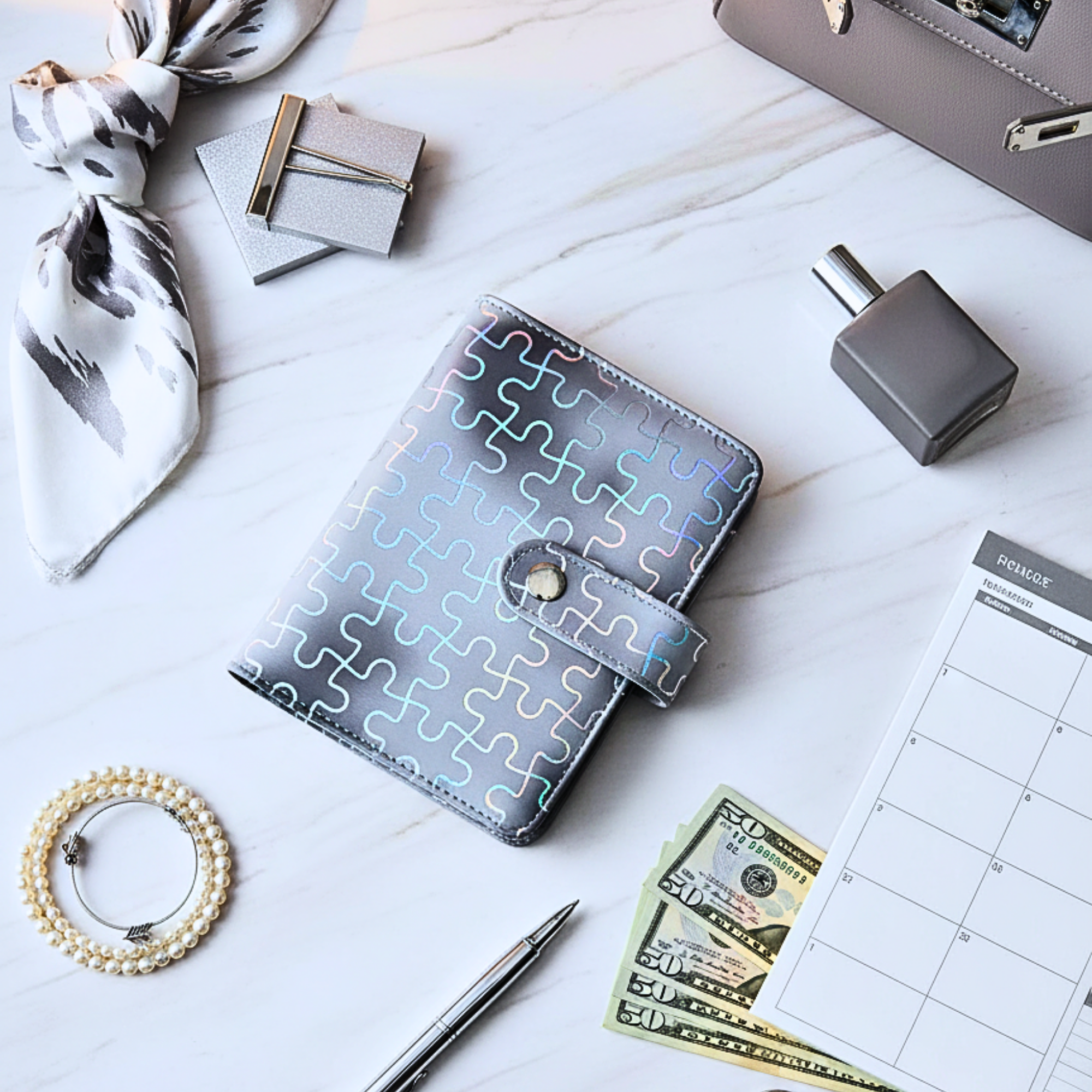🖤 Classeur A7 puzzle gris holographique_2