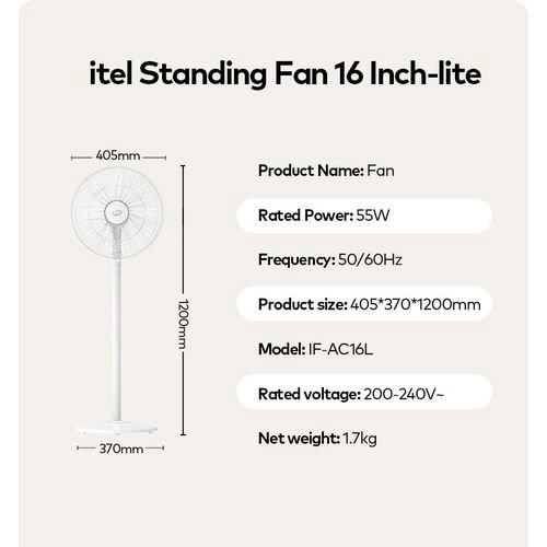 itel 16 Inches 7 Blades Strong Wind Standing Electric Fan + Free Gift_2