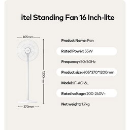 itel 16 Inches 7 Blades Strong Wind Standing Electric Fan + Free Gift
