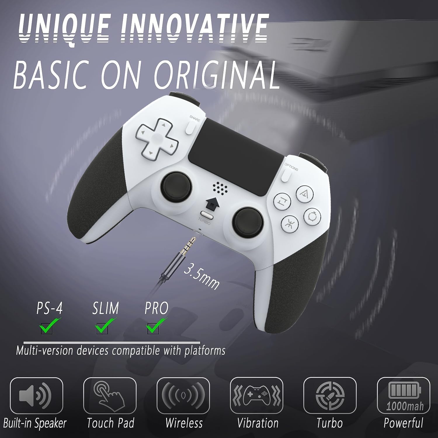 Controle sem fio Pro compatível com PS4 / PS4 Pro / PS4 Slim, controle remoto para jogos com bateria recarregável de 800 mAh integrada, joystick preciso, áudio, turbo e programação avançada de botões._3