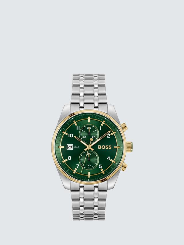BOSS 1514195 Men's Quartz Bracelet Strap Watch, Silver/Green_0