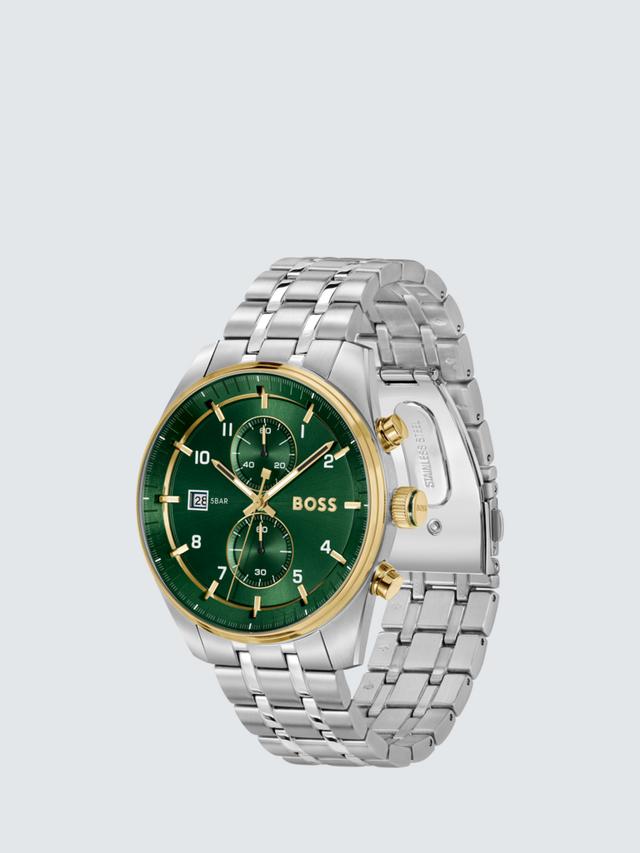 BOSS 1514195 Men's Quartz Bracelet Strap Watch, Silver/Green_1
