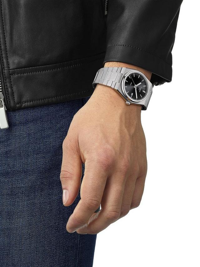Men's PRX Date Bracelet Strap Watch, Silver/Black T1374101105100_1