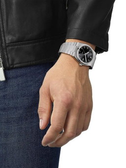 Men's PRX Date Bracelet Strap Watch, Silver/Black T1374101105100