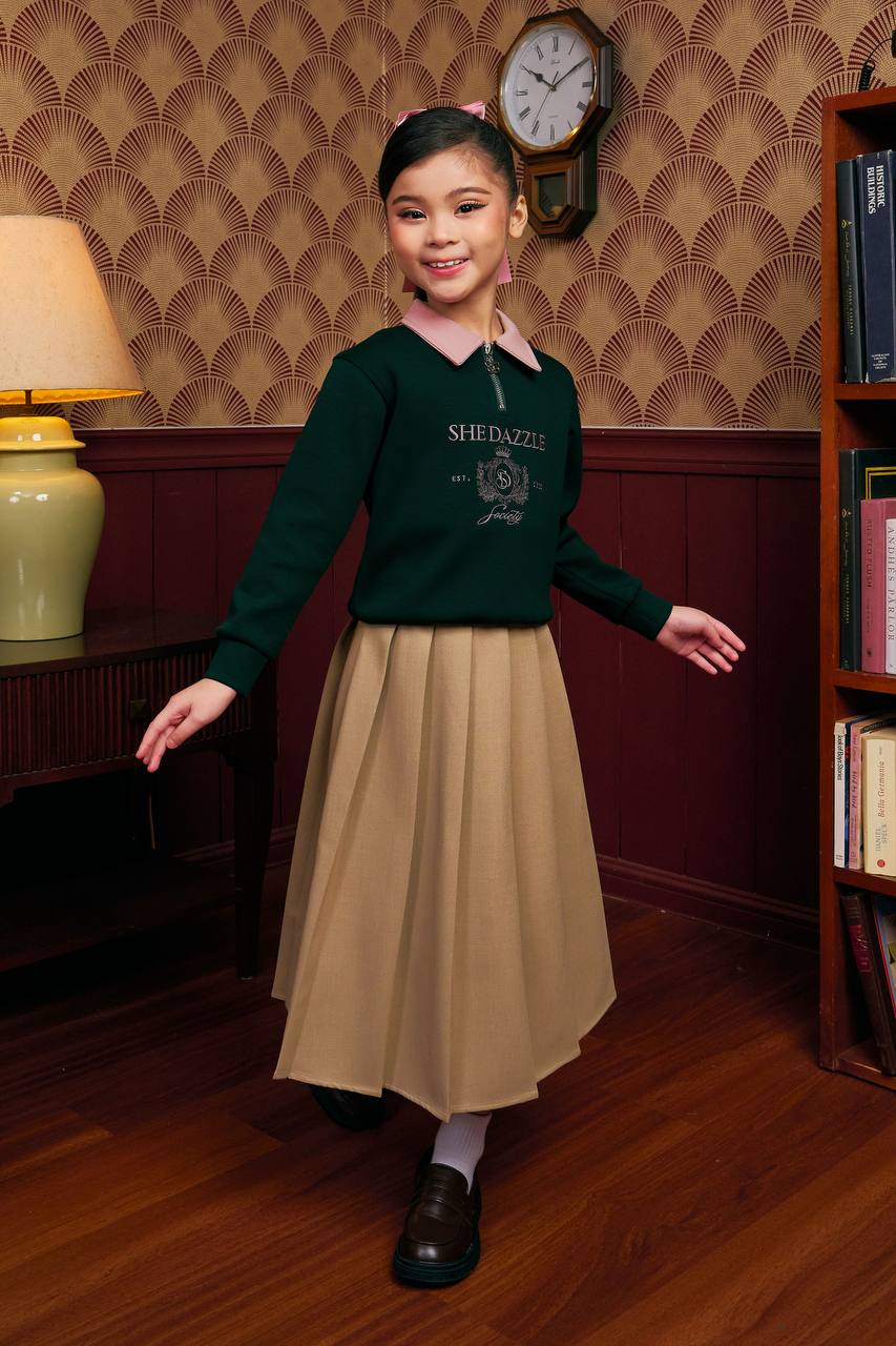 (Pre-order) She Dazzle Kids Ivara Half Zip Jumper - Emerald Green_0