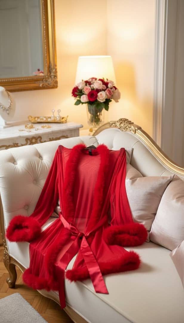 Crimson kiss collection- Luxurious Red Robe with fur