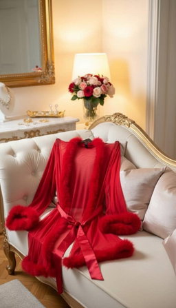 Crimson kiss collection- Luxurious Red Robe with fur 