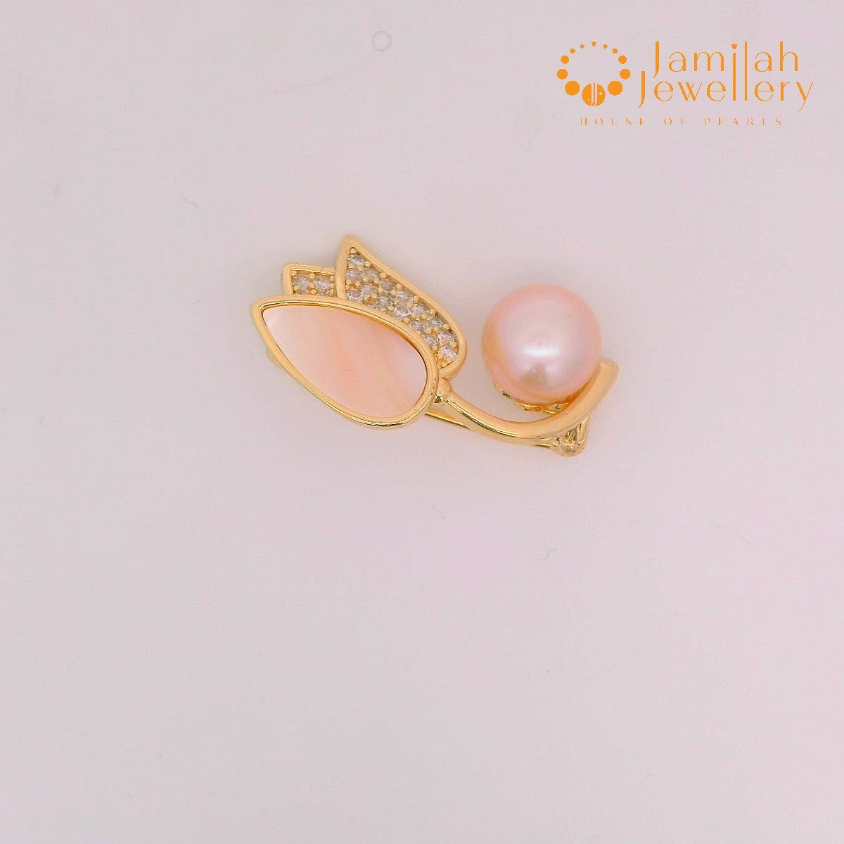 Floral Brooch 18k Gold Plated Natural Color Sea Water Pearl_0