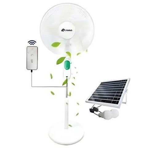 TINMO 18 Inches Rechargeable Standing Fan , Remote + 12 Months Warranty + Solar Panel & 2 Bulbs Black_0