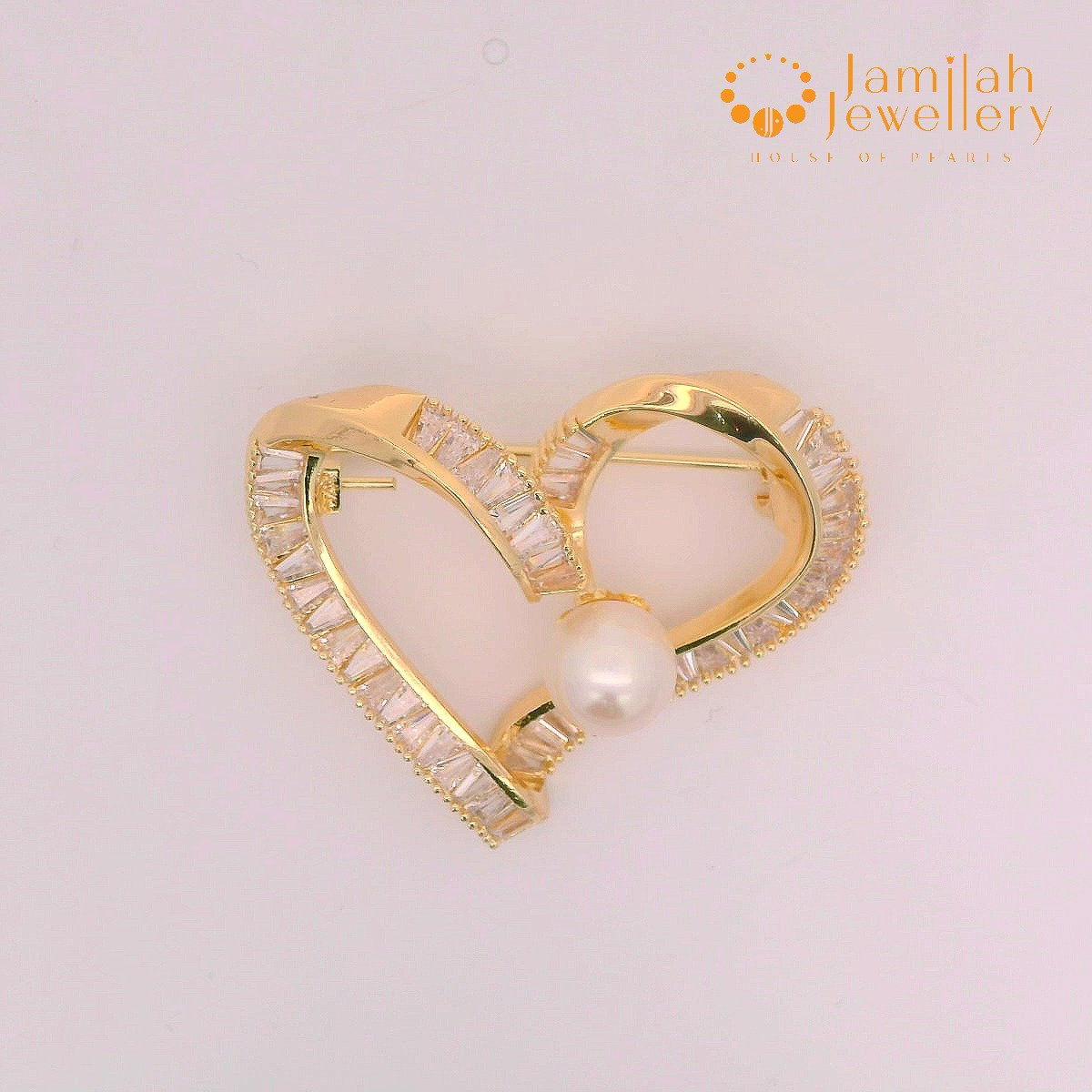 Love Brooch White Cubic Zirconia Stones 18k Gold Plated Natural White Sea Water Pearl_0