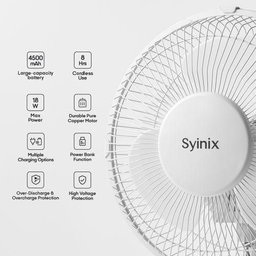 Syinix 12 Inches Rechargeable Fan +Solar Panel +13 Months Warranty