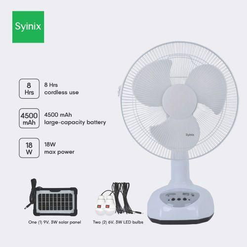 Syinix 12 Inches Rechargeable Fan +Solar Panel +13 Months Warranty_4