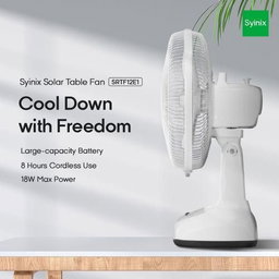 Syinix 12 Inches Rechargeable Fan +Solar Panel +13 Months Warranty