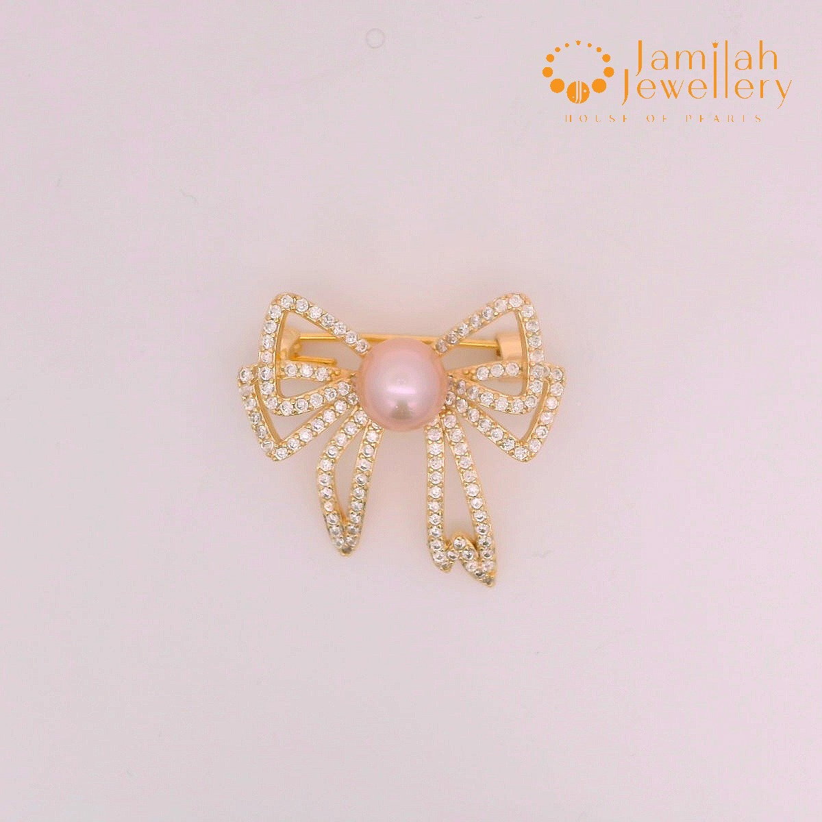 Bow Cubic Zirconia 18k Gold Plated Natural Color Sea Water Pearl_0