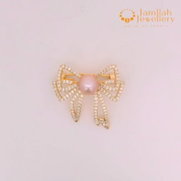 Bow Cubic Zirconia 18k Gold Plated Natural Color Sea Water Pearl