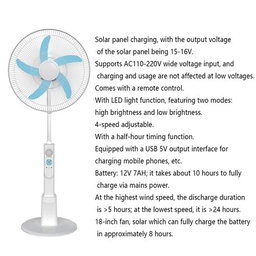 Standing Pedestal Fan 18 lnches Rechargeable Fan +Solar Panel + LED Light