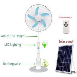 Standing Pedestal Fan 18 lnches Rechargeable Fan +Solar Panel + LED Light