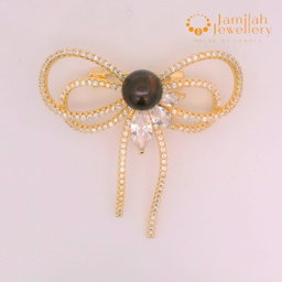 Bow 18k Gold Plated Black Sea Water Pearl