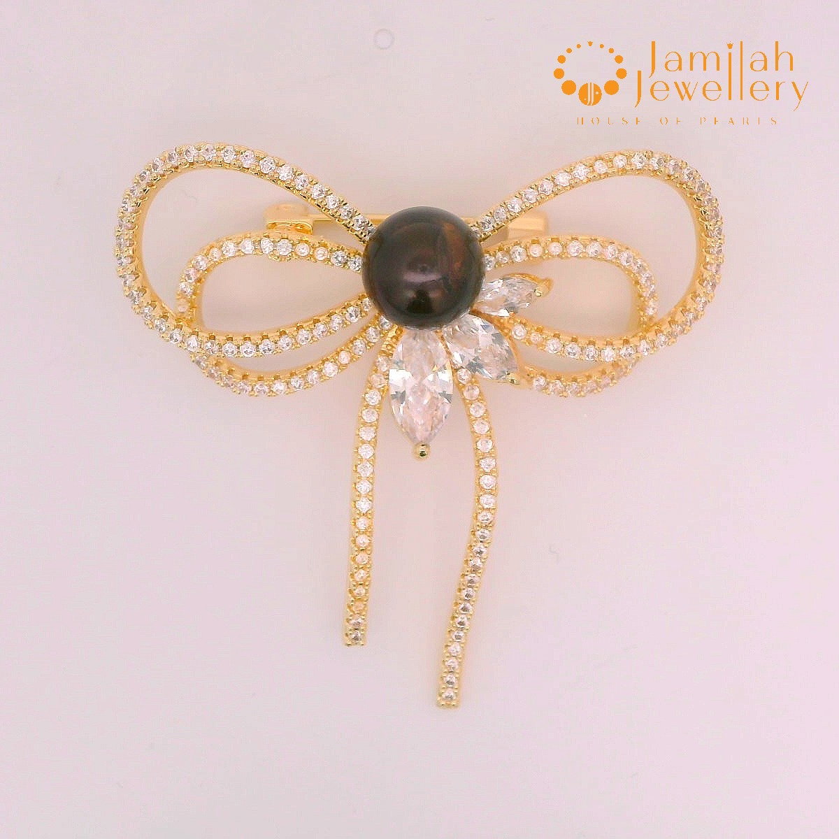 Bow 18k Gold Plated Black Sea Water Pearl