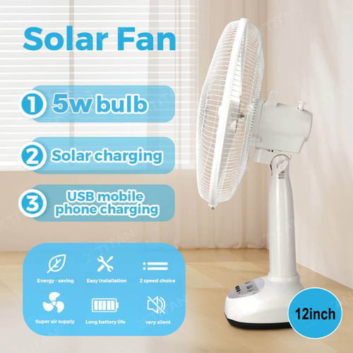 3 In 1 Rechargeable Fan With Solar Panel&2-Bulbs_1