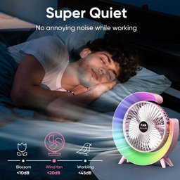 USB Rechargeable Desktop Fan, Portable, Quiet Table Fan with Colorful LED Lights