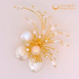 Brooch 18k Gold Plated Keshi Pearl