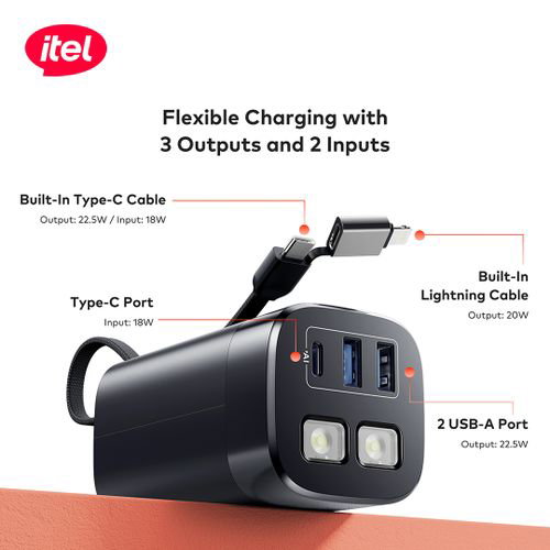 itel PowerEasy1 20000 Built-In-Cable Lightning And TypeC 22.5W A1461_3