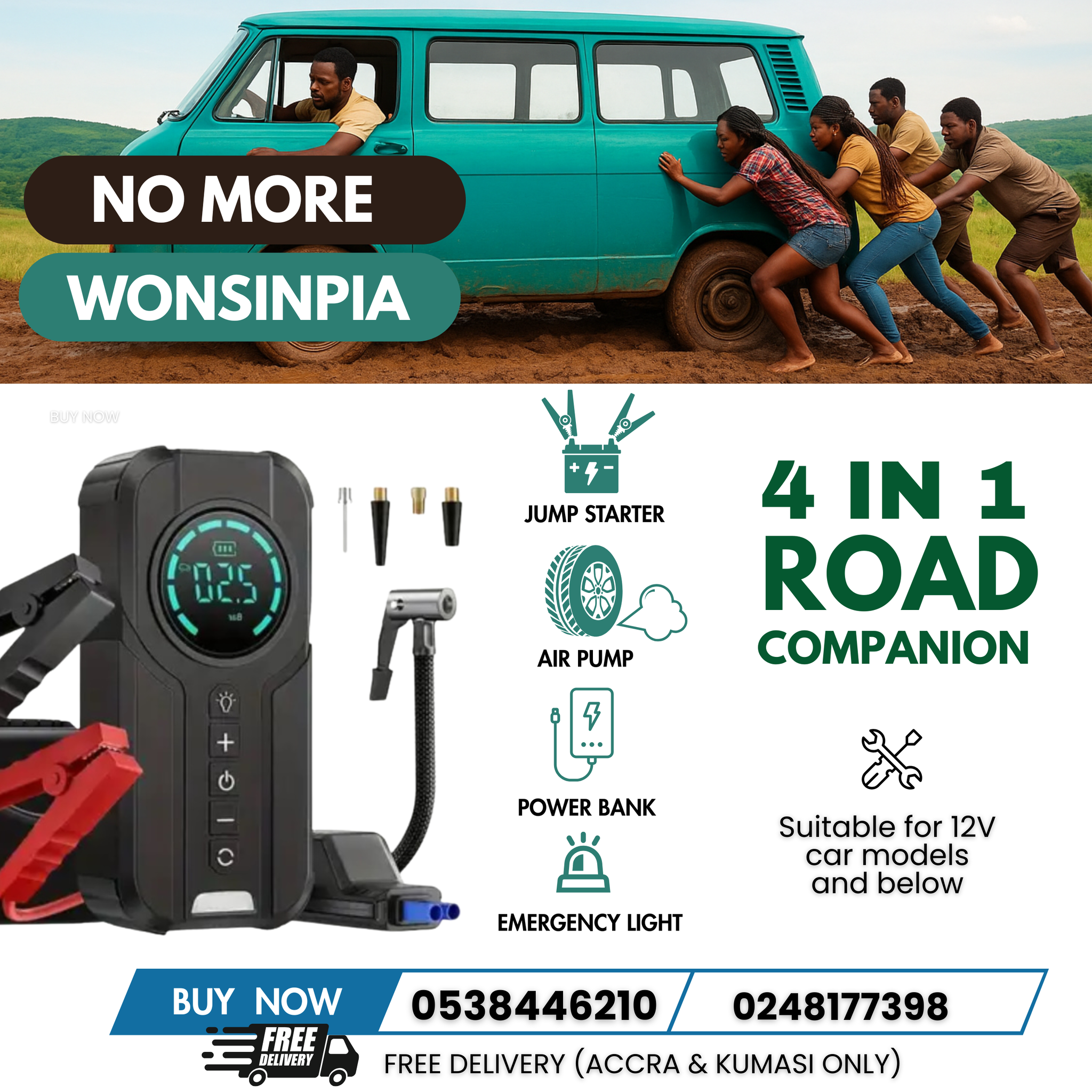 (12V) CAR JUMP STARTER, AIR PUMP & POWER BANK [4 IN 1]_0