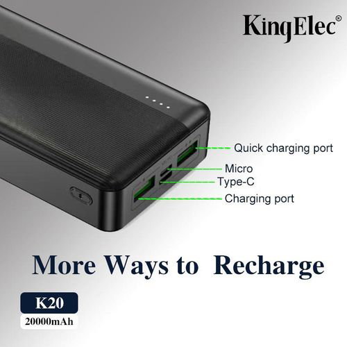 KingElec 20000mAh Power Banks with LED Light & 3-in-1 Detachable Cables_1
