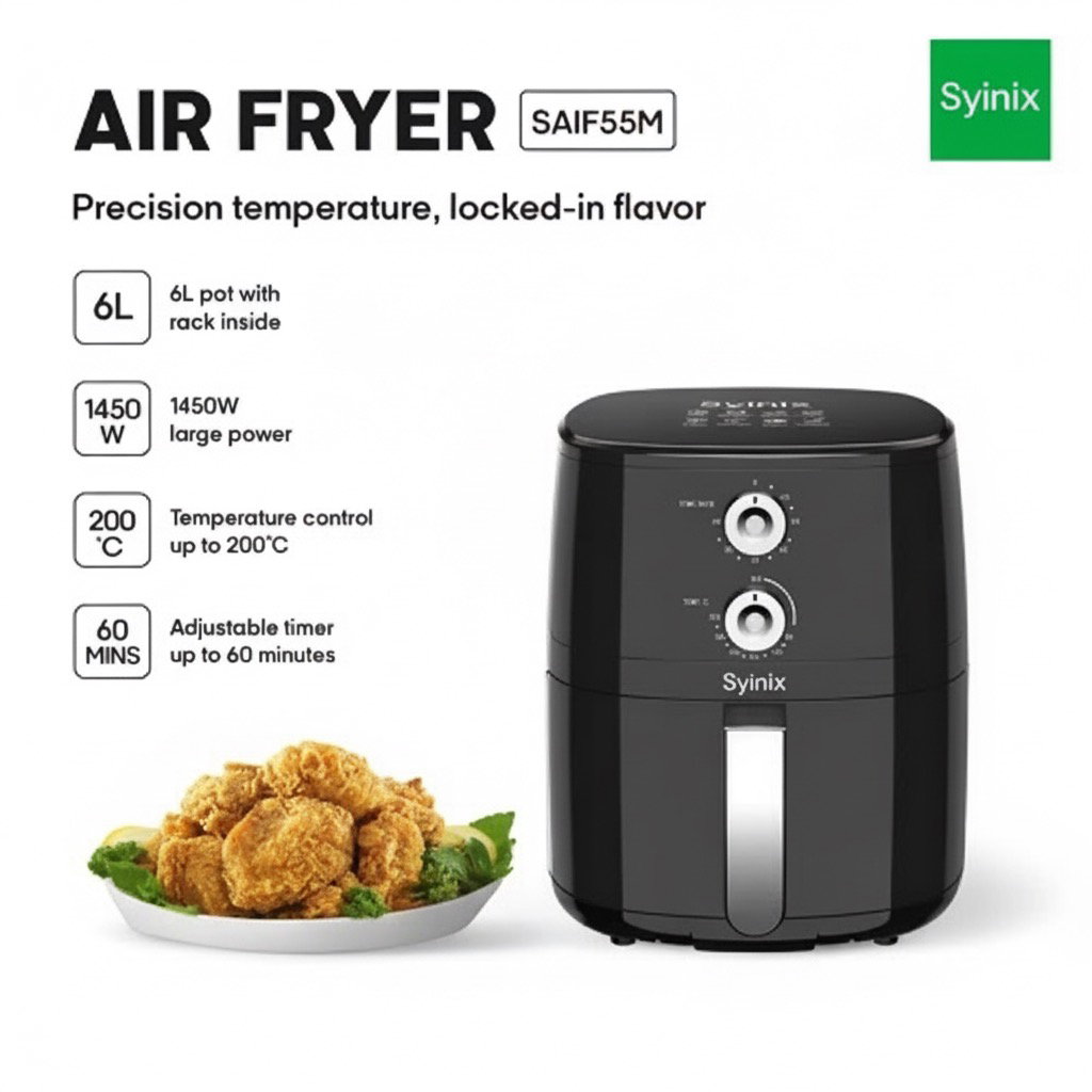 Syinix 6L Temperature Control 3D-Heating Air Fryer SAIF55M_1