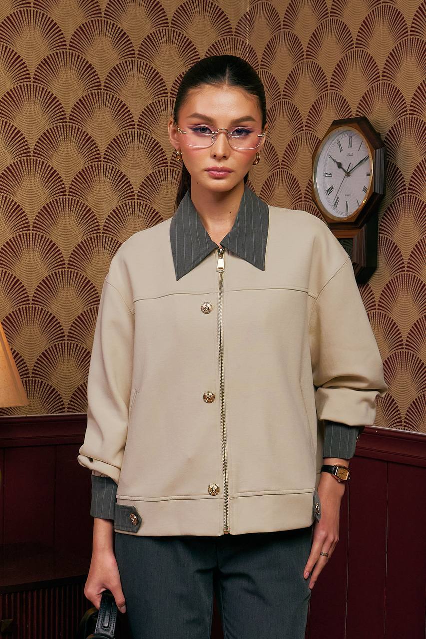 (Pre-order) She Dazzle Arsel Bomber Jacket - Light Nude