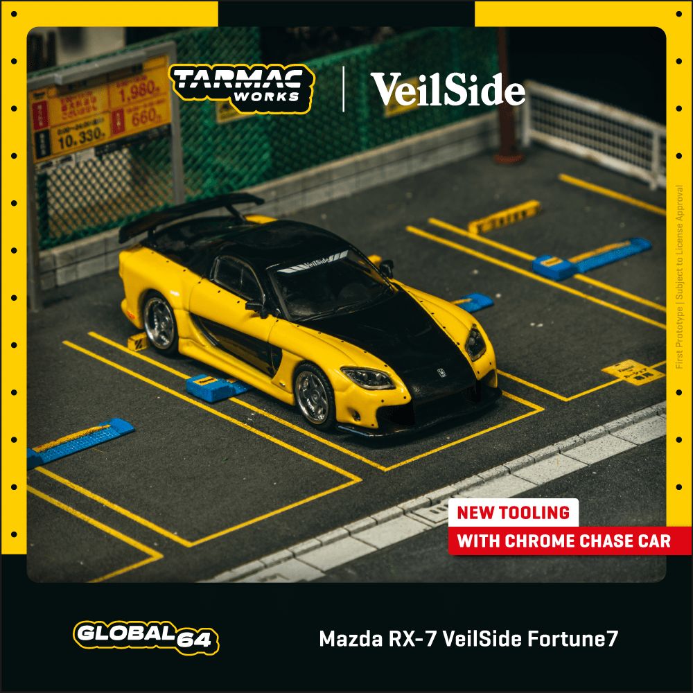 TARMAC WORKS MODEL 1/64 MAZDA RX-7 VEILSIDE FORTUNE7 - YELLOW/BLACK
