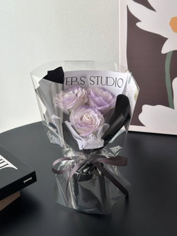 (3R006) 3 Stalk Soap Rose Transparent Bouquet