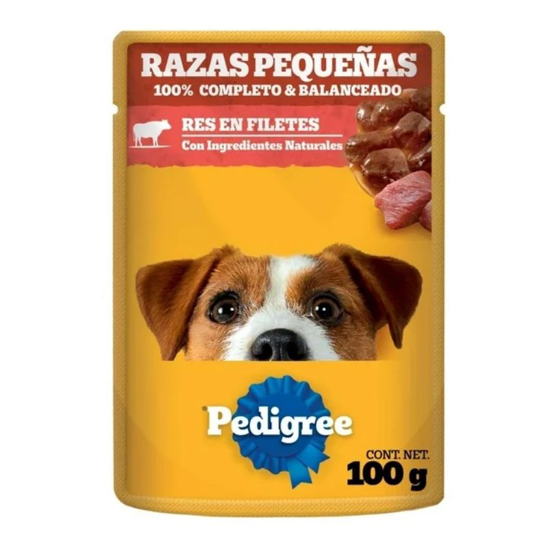 Alimento para perros razas pequeñas Pedigree en Filetes Res 100g