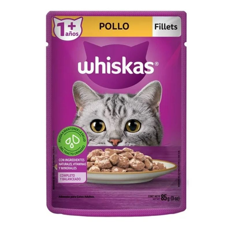 Alimento para gatos adultos Whiskas Fillets Pollo 85g_0