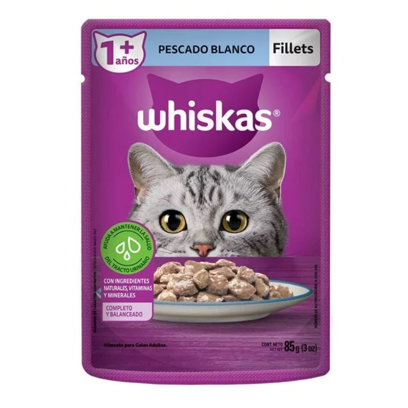 Alimento para gatos adultos Whiskas Fillets Pescado Blanco 85g_0