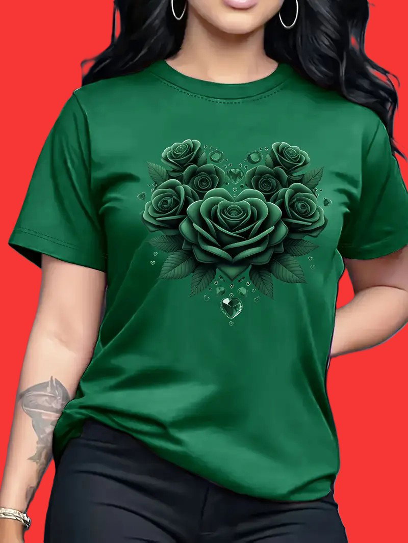 Camiseta Rosas Dark Green