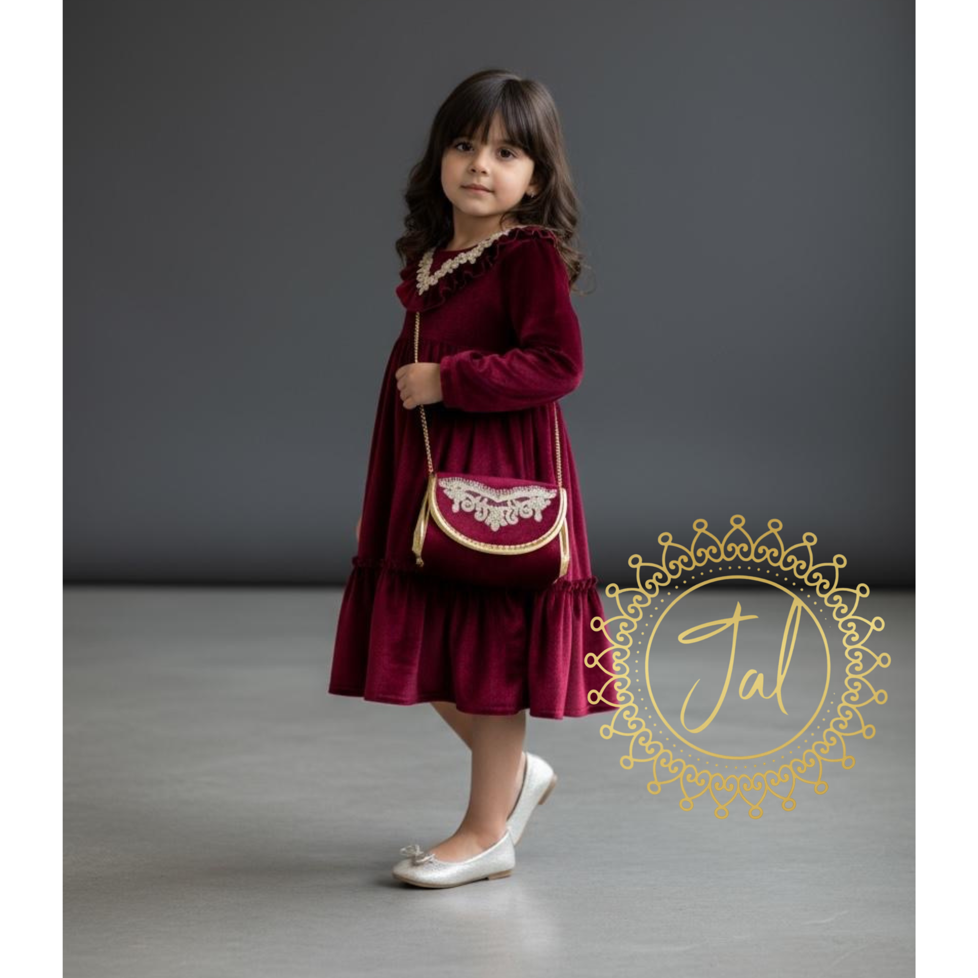 Baby Velvet Dress with Lace & Mini Purse_0