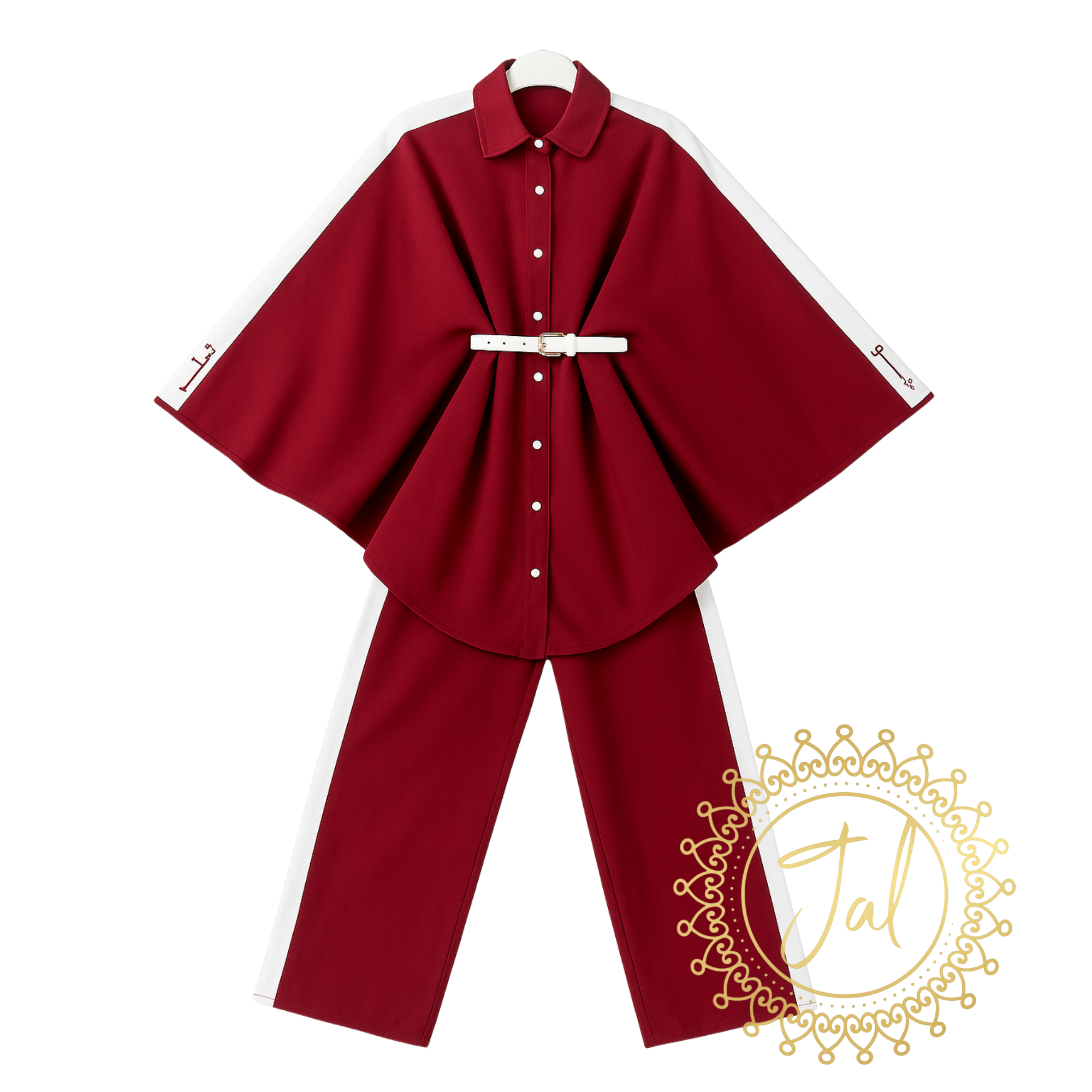 Maroon Belted Cape Set_2