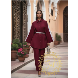 Maroon Belted Cape Set