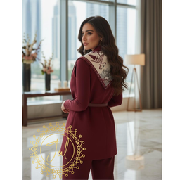 Belted Sleeveless Pantsuit with Printed Scarf