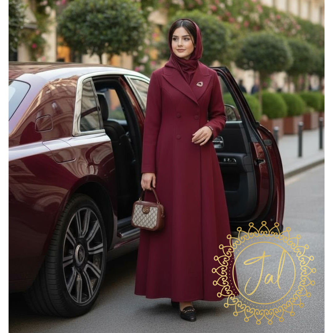 Maroon Long Trench Coat abaya