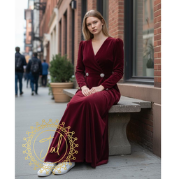 Maroon Velvet Embellished abaya