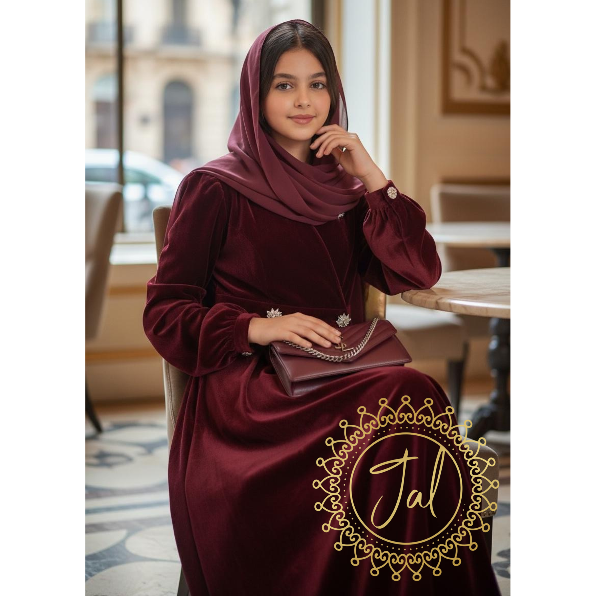 Maroon Velvet Embellished abaya_2