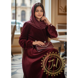 Maroon Velvet Embellished abaya