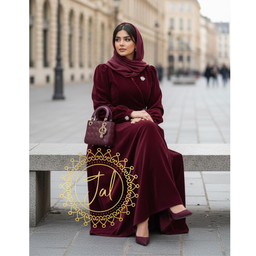 Maroon Velvet Embellished abaya